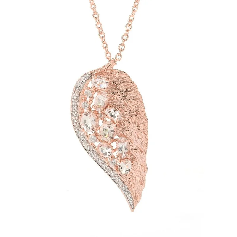 Thick bar necklaces-Platinum over Stering Silver Morganite and White Zircon Angel Wing Necklace