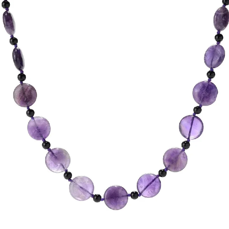 Bold cross necklaces-28" 18mm Coin Shaped African Amethyst & Onyx Beaded Endless Necklace