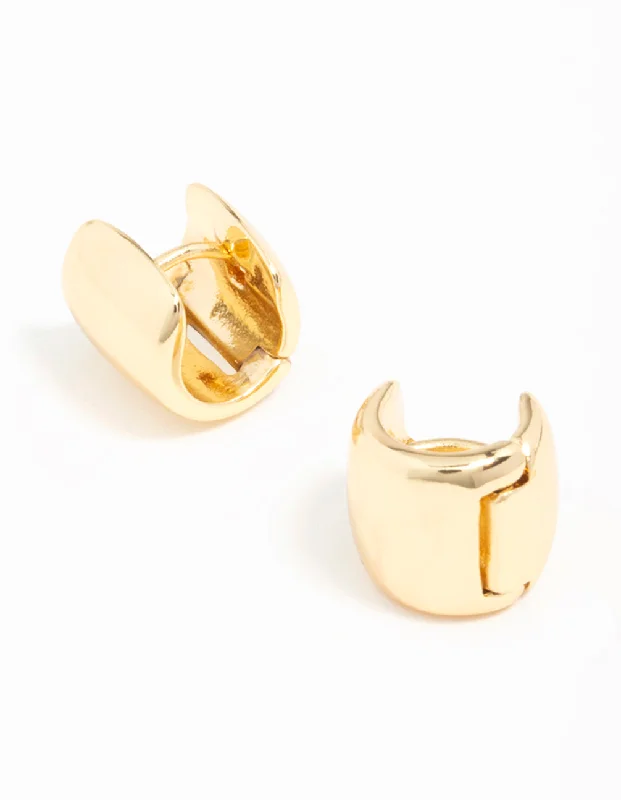 Fine triangle earrings-Gold Plated Wide Mini Huggie Earrings