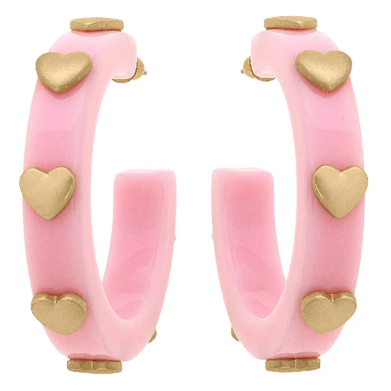 Bold cuff earrings-Canvas Style - Libby Heart Resin Hoop Earrings: Light Pink