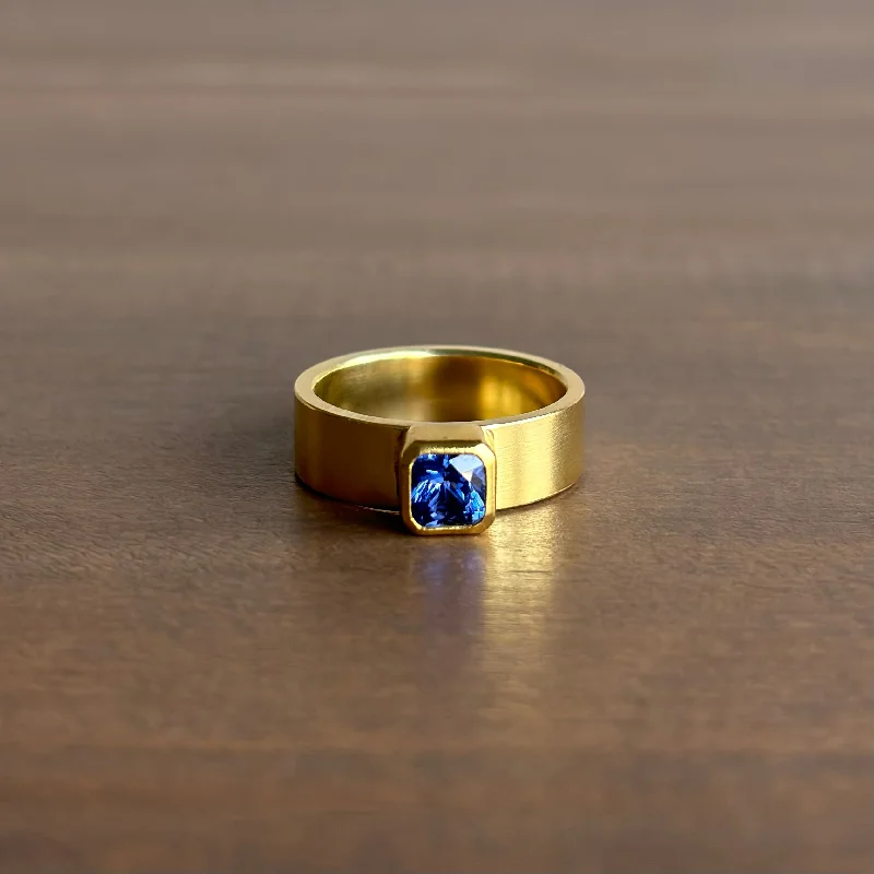 Blue Sapphire Wide Band Ring