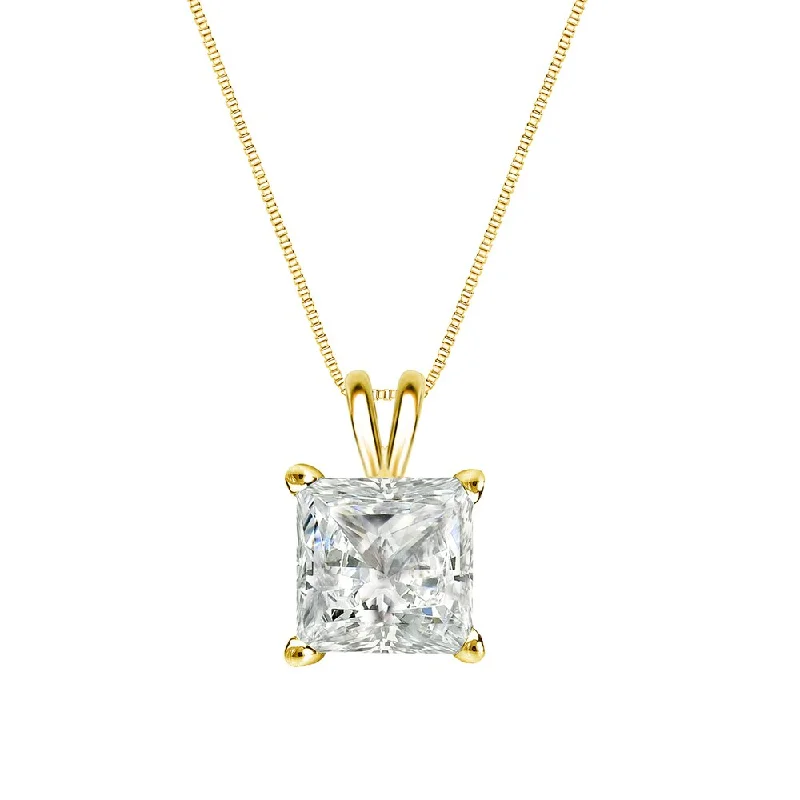 Chunky gem necklaces-Auriya 14k Gold 3/4ctw Princess-cut Solitaire Diamond Necklace (I-J, I1-I2)