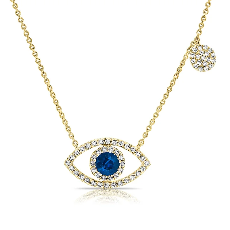 Topaz necklaces-Joelle Diamond & Sapphire Evil Eye 14K Gold Necklace