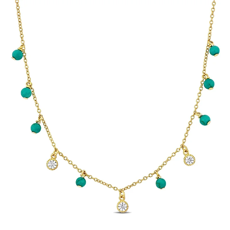 Faith charm necklaces-Miadora Created White Sapphire Turquoise Necklace in Yellow Plated Sterling Silver