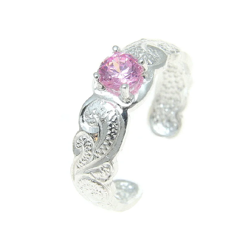 Flat knot engagement rings-STERLING SILVER 925 HAWAIIAN SCROLL DESIGN CUT OUT TOE RING PINK CZ