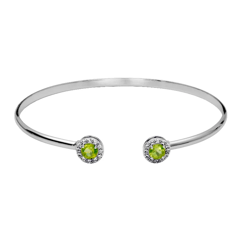 Subtle accent bangles-Silver Birthstone Cuff Bracelet-Peridot