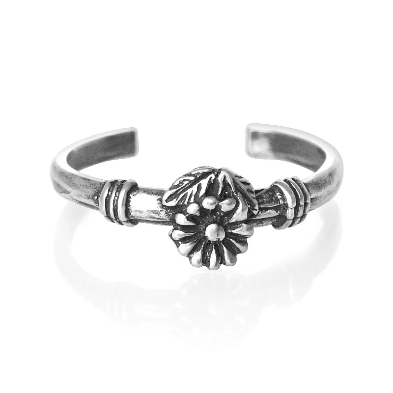 Bamboo style engagement rings-Flower Sterling Silver Toe Ring