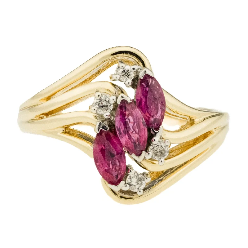 Sapphire halo engagement rings-0.40ctw Marquise Cut Ruby & 0.04ctw Diamond Accents Ring in 14K Yellow Gold - Size 6.5