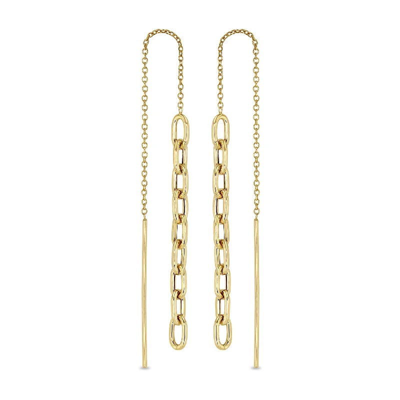 Thin pearl earrings-14k Gold Medium Square Oval Link Chain Drop Threaders