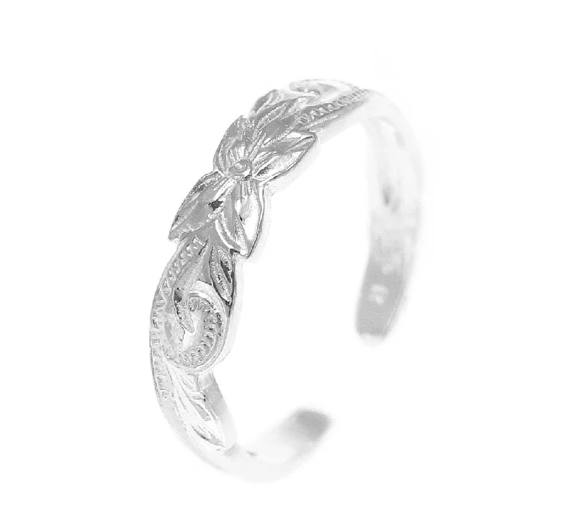 Topaz engagement rings-925 Sterling Silver Hawaiian Plumeria Flower Scroll 4mm Cut Out Open Toe Ring