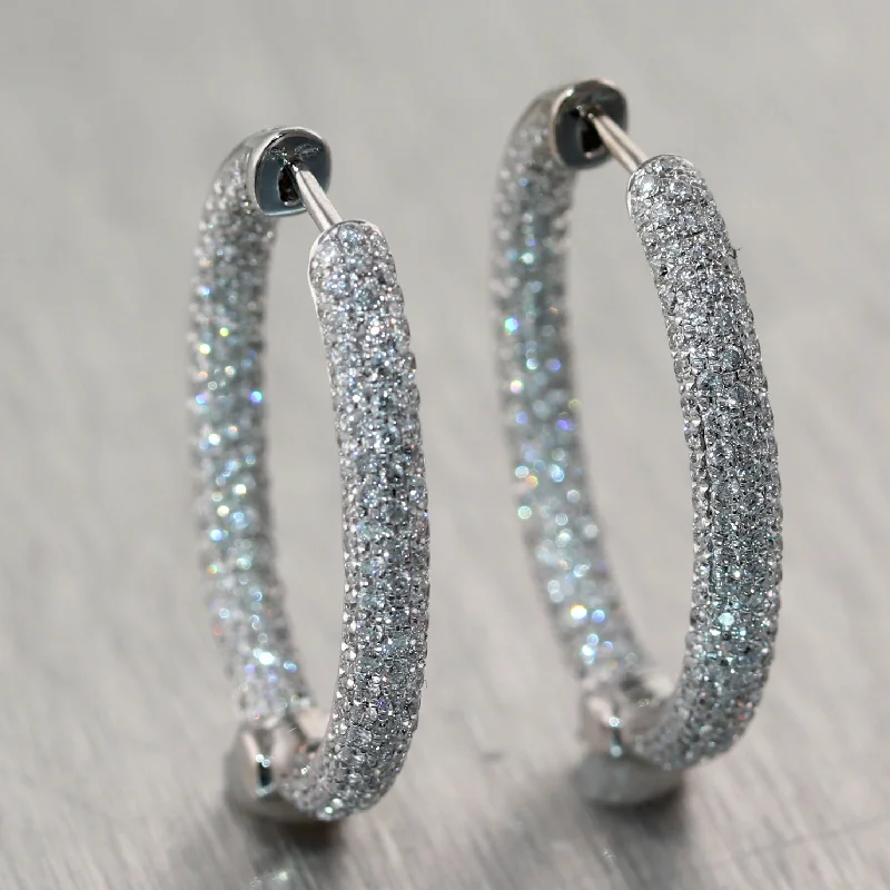 Layered drop earrings-Modern 18k White Gold 2ctw Diamond Hoop Earrings