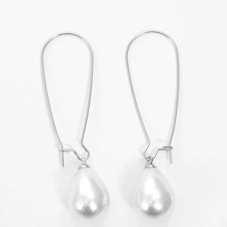 Subtle dangle earrings-Teardrop Pearl Kidney Silver Wire Earrings