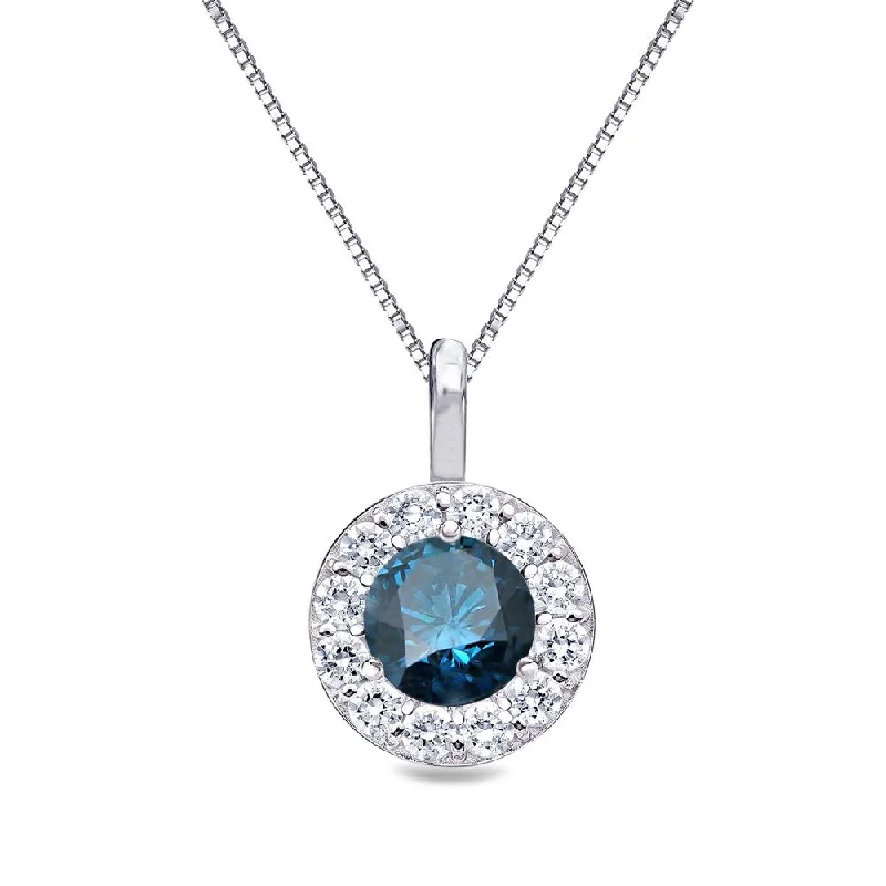 Round pendant necklaces-Auriya 1ctw Round Blue Diamond Halo Necklace 14k Gold (I1-I2)