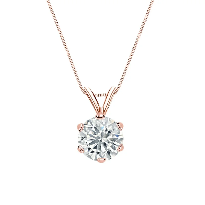 Crystal-twisted necklaces-Auriya 14-karat Gold 1.75ctw Round Solitaire Lab Grown Diamond Necklace 6-Prong (F-G VS) - 1.75