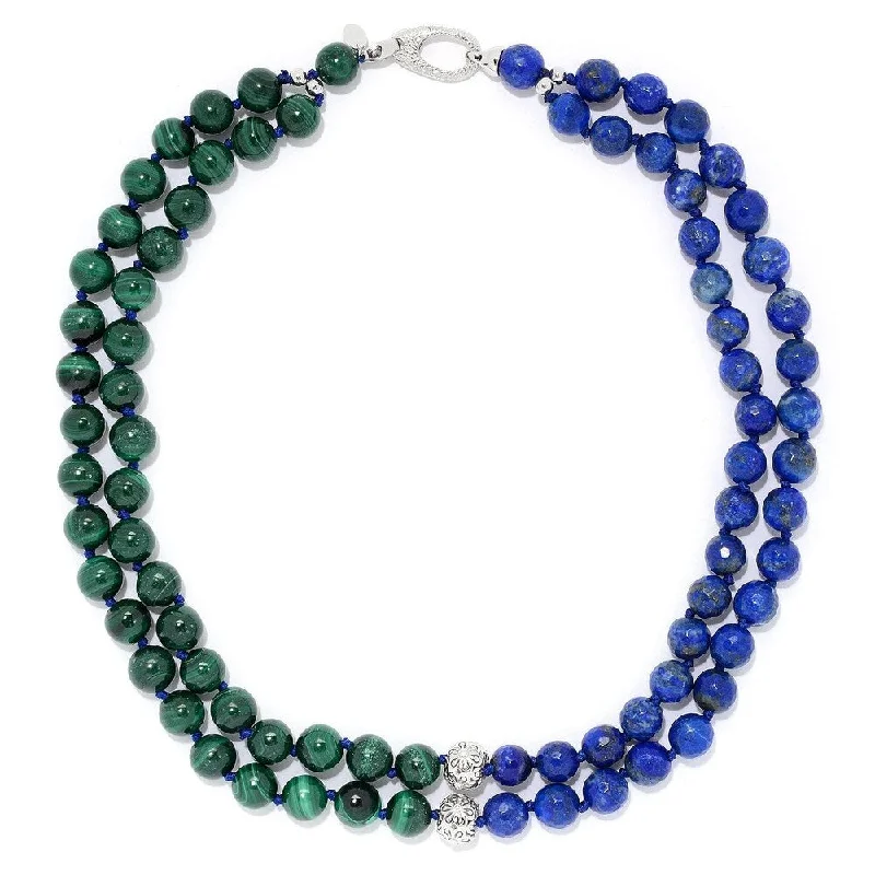 Agate stone necklaces-Sterling Silver 18" Malachite and Lapis Lazuli Two-Strand Beaded Necklace