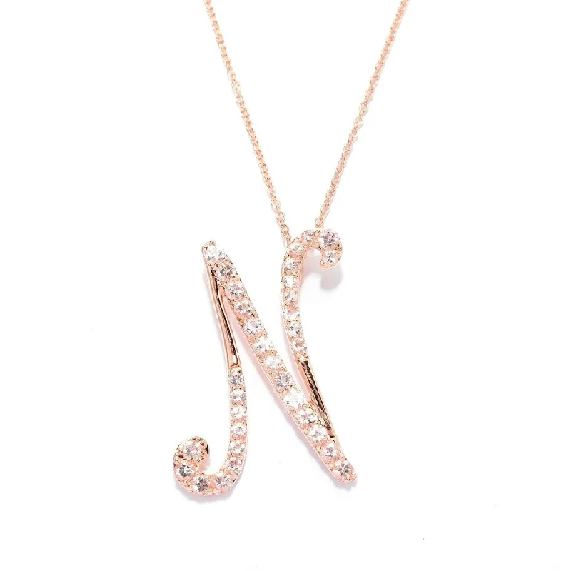 Coiled cord necklaces-18k Rose Gold over Sterling Silver Round Morganite Initial N Necklace