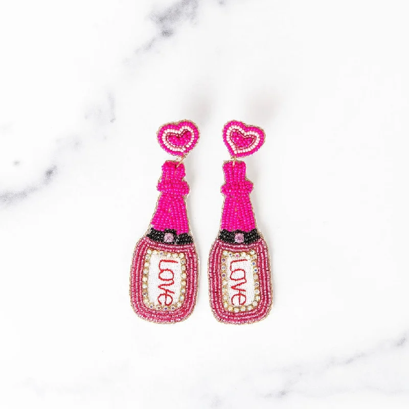 Deco style earrings-LOVE Bubbly Beaded Earrings | Pink