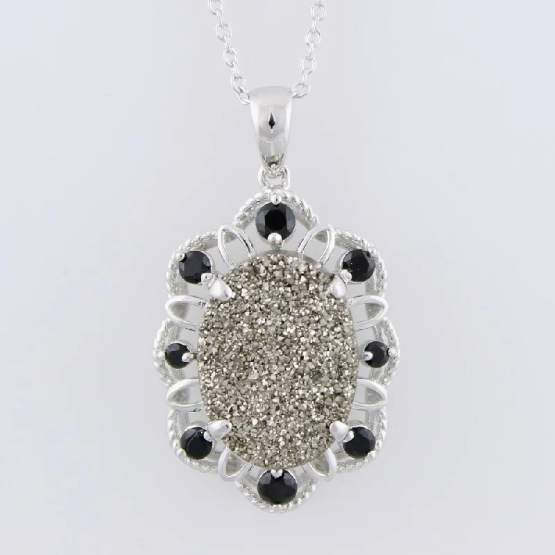 Galaxy charm necklaces-Sterling Silver Drusy Black Spinel Necklace