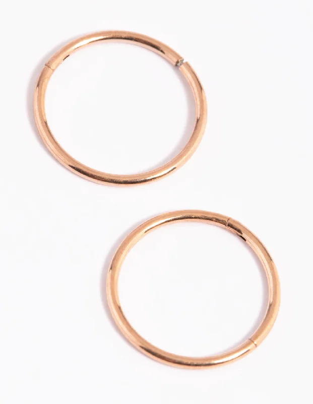 Thin threader earrings-Rose Gold Plated Surgical Steel Sleeper Hoop Earrings