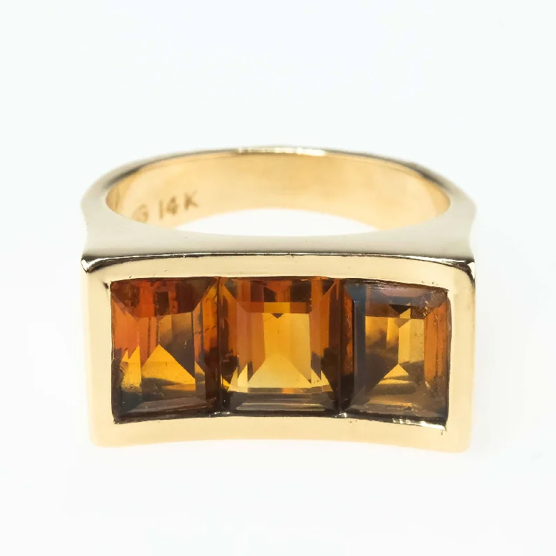 Open shank engagement rings-3.46ctw Three Stone Citrine Gemstone Ring in 14K Yellow Gold