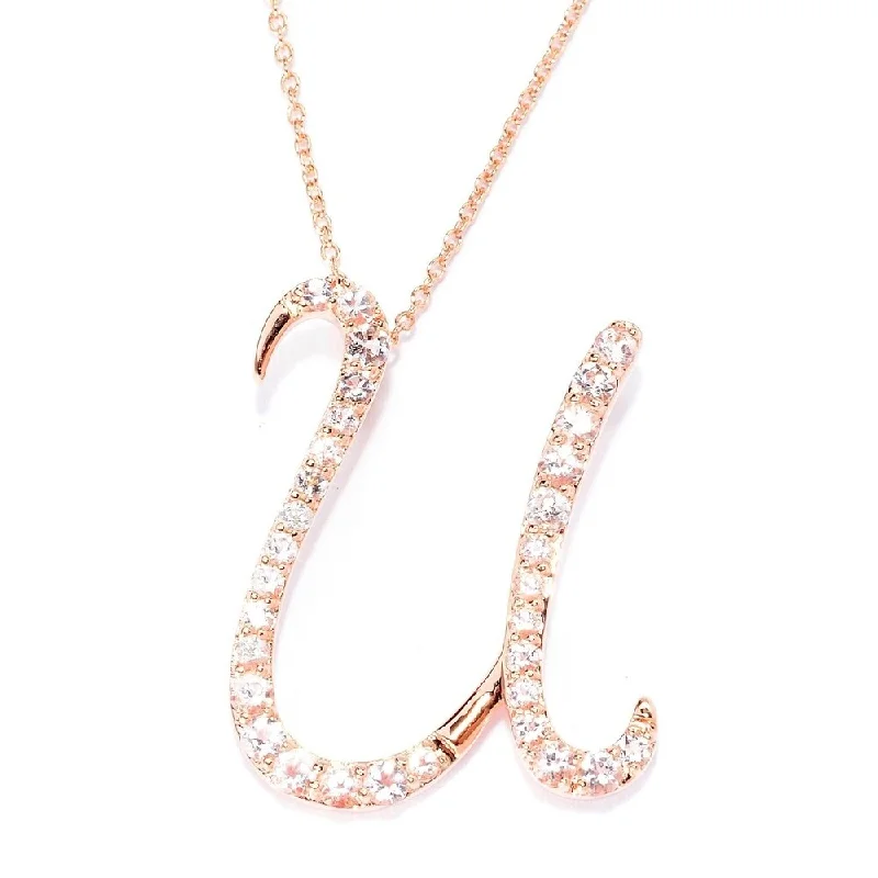 Wide chain necklaces-18k Rose Gold over Sterling Silver Round Morganite Initial U Necklace