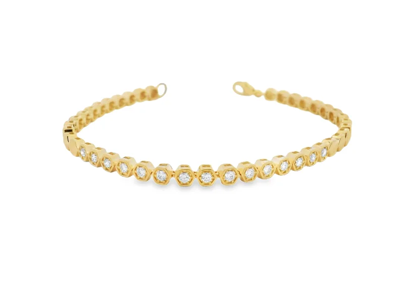 Yarn wrap bangles-14K Yellow Gold Diamond Honeycomb Bracelet