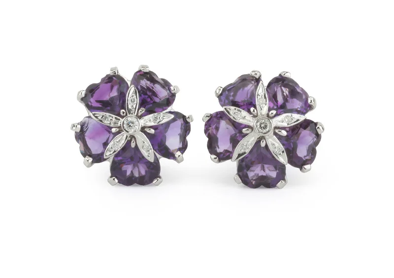 Baroque pearl earrings-18kt White Gold Sand Dollar Earring with Amethyst and Diamonds