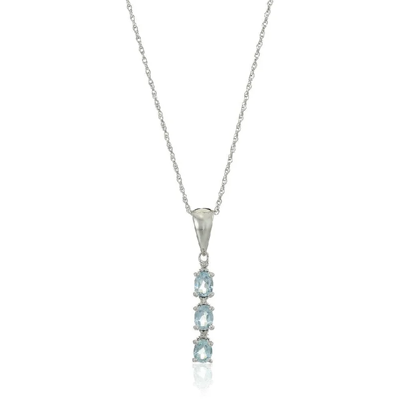 Half moon necklaces-10k White Gold Aquamarine and Diamond 3-Stone Pendant Necklace, 18"