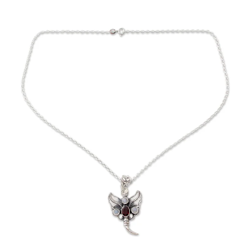 Smooth pendant necklaces-NOVICA Sterling Silver 'Butterfly Triumph' Moonstone Garnet Necklace