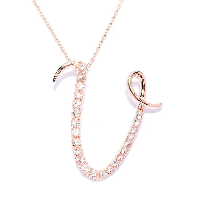 Faith charm necklaces-18k Rose Gold over Sterling Silver Round Morganite Initial V Necklace