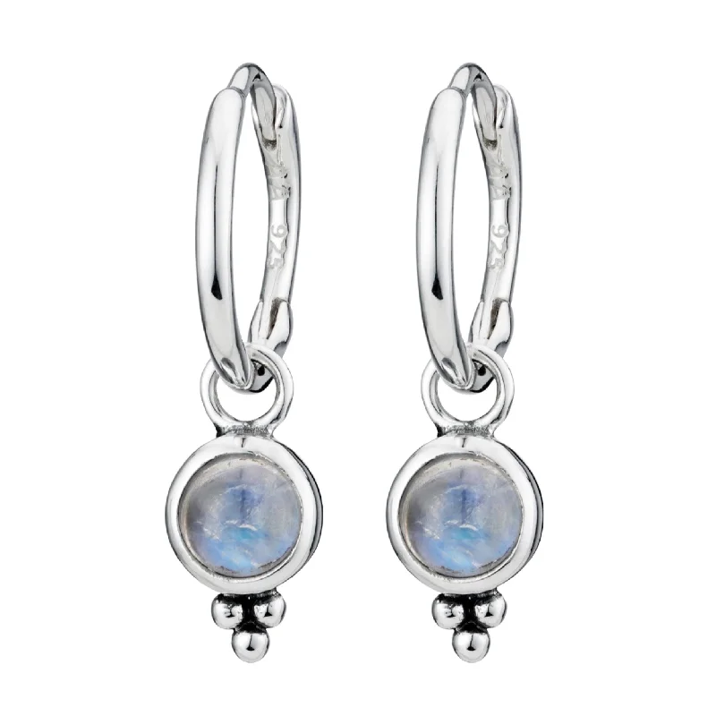 Shiny gold earrings-SATELLITE - Moonstone & Sterling Silver Hoops