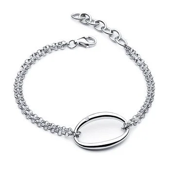 Shiny modern bangles-Silver Double Chain Open Oval Bracelet