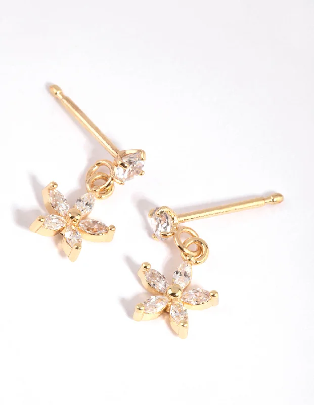 Agate drop earrings-Gold Plated Surgical Steel Cubic Zirconia Flower Stud Earrings