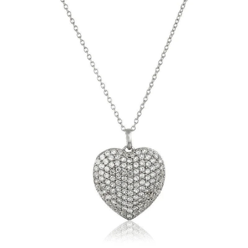 Woven tribal necklaces-Sterling Silver Created White Sapphire Large Pave Heart Pendant Necklace, 18"