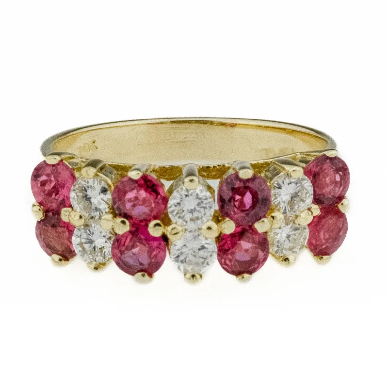 Sculptural engagement rings-0.91ctw Natural Ruby & 0.48ctw Diamond Accents Ring in 14K Yellow Gold