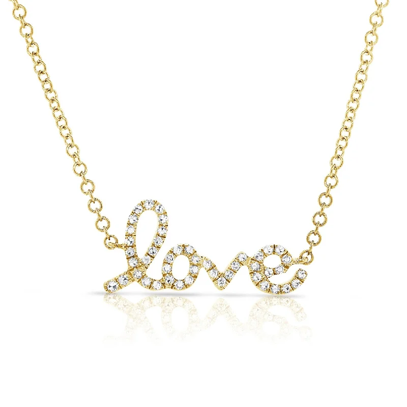 Worn style necklaces-Joelle Diamond Love Necklace - LOVE Neckalce 14K Yellow Gold 1/10 ct