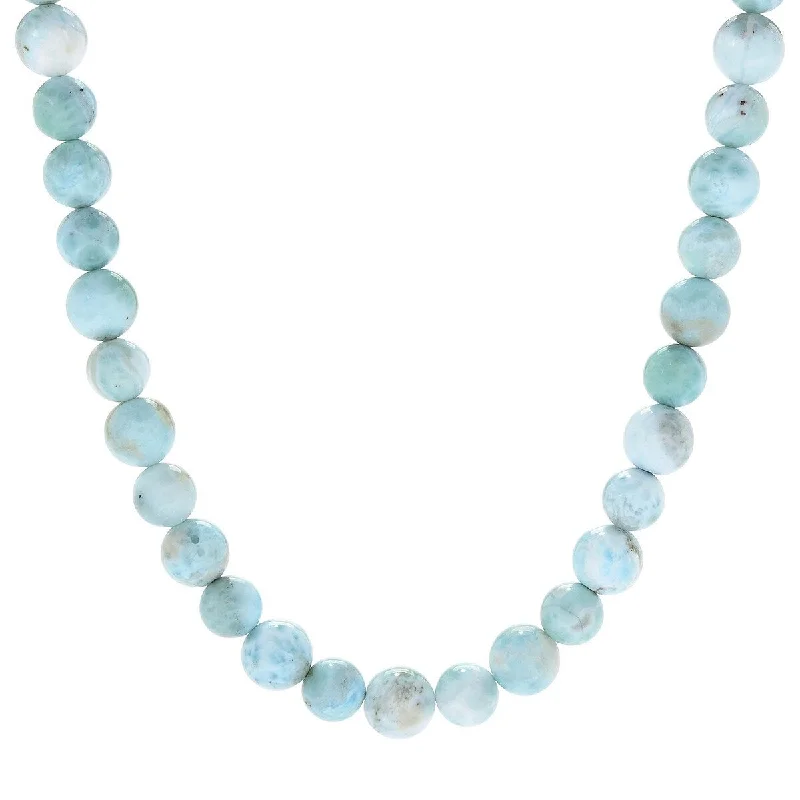 Bead braid necklaces-925 Sterling Silver Larimar Beads Necklace