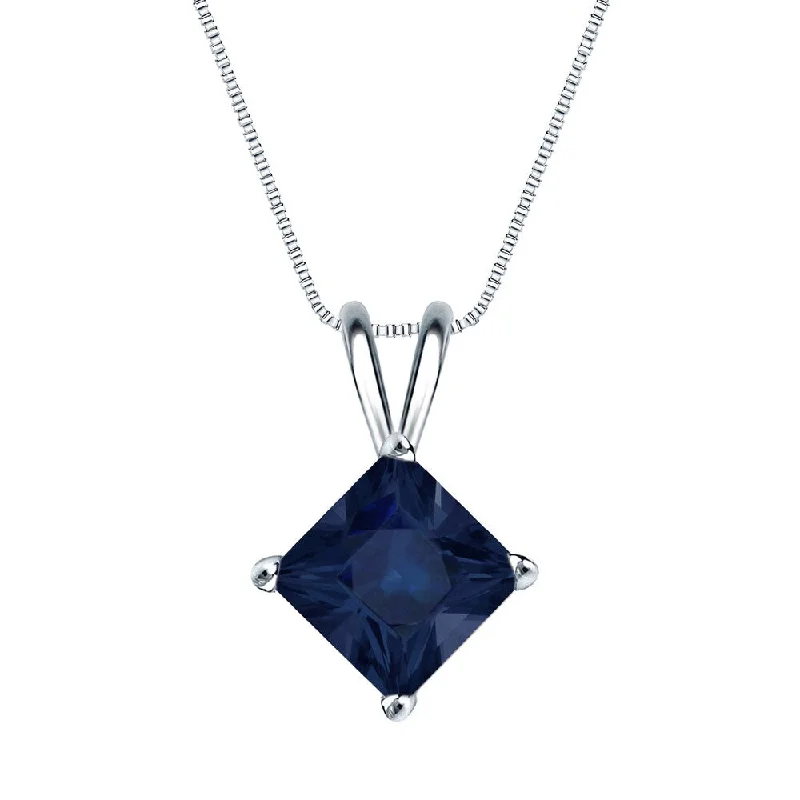 Half moon necklaces-Auriya 14k Gold Princess-cut Sapphire Solitaire Necklace 2ct TW