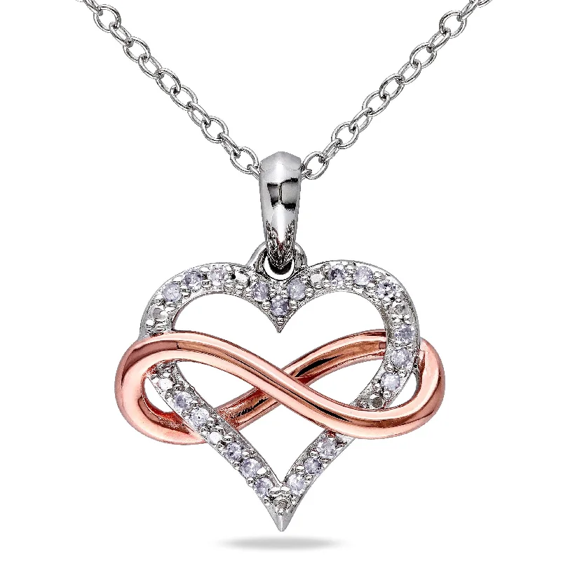 Cedar wood necklaces-Miadora Two-Tone White and Rose Plated Sterling Silver 1/10ct TDW Diamond Infinity Heart Necklace - 19.4 mm x 18 in x 16.5 mm