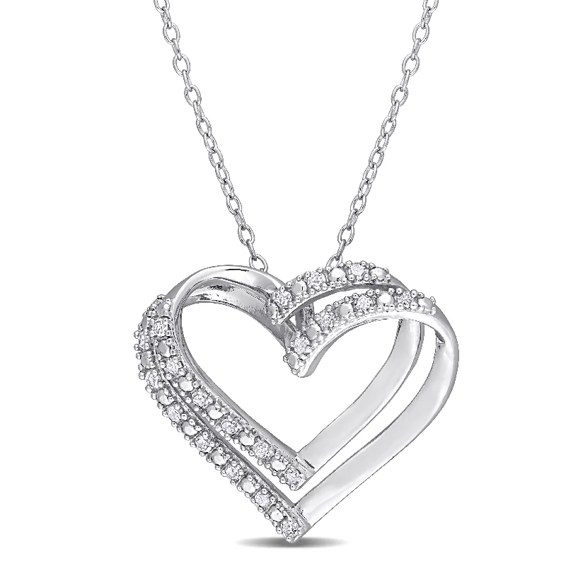 Ethnic tassel necklaces-Miadora Sterling Silver 1/5ct TDW Diamond Open Double Heart Necklace