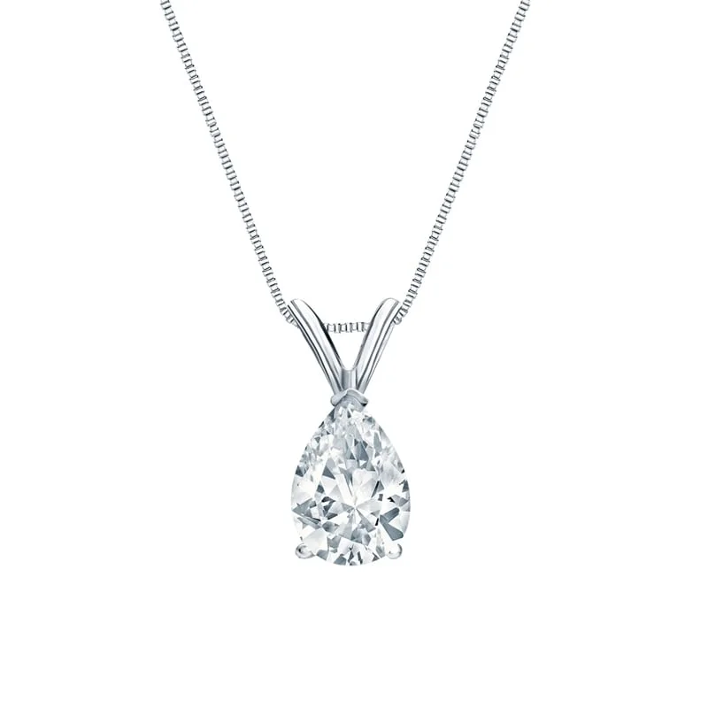 Wide bib necklaces-Auriya Platinum 0.75ctw Pear Solitaire Lab Grown Diamond Necklace V-End (H-I VS) Prong - 0.75