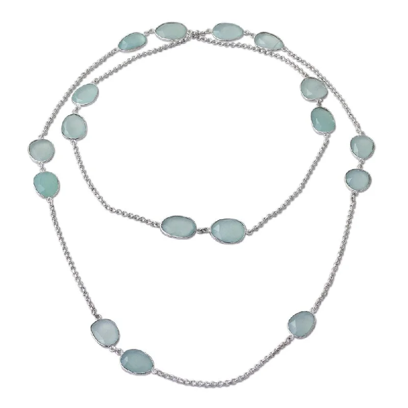 Oval shape necklaces-NOVICA Handmade Sterling Silver Aqua Princess Chalcedony Necklace (India)