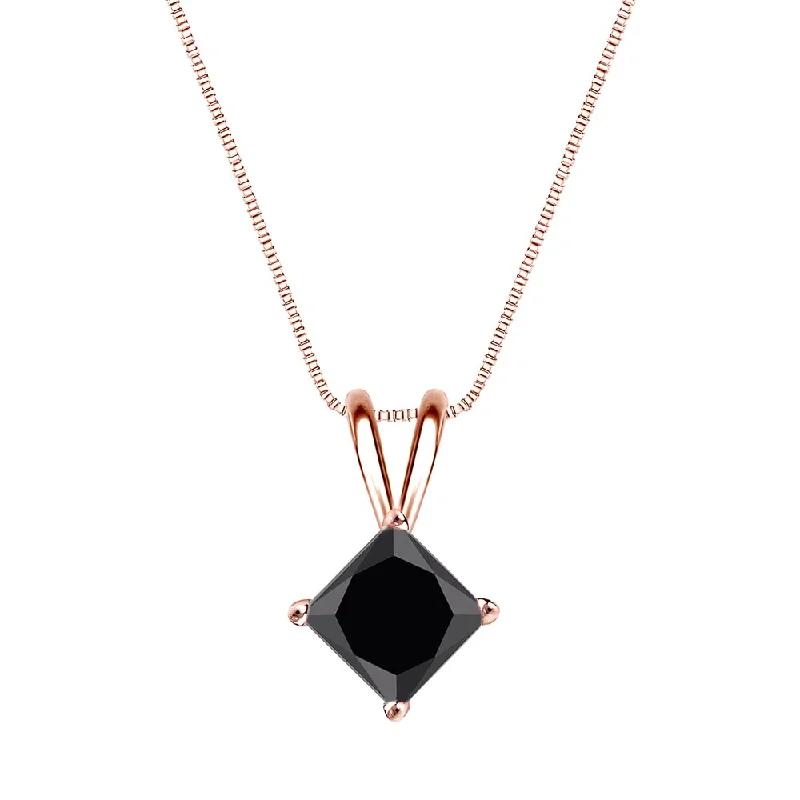 Onyx gem necklaces-Auriya 1ctw Princess-cut Solitaire Black Diamond Necklace 14k Gold