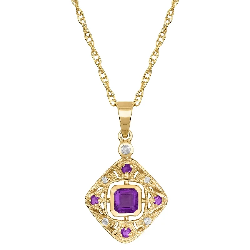 Lapis drop necklaces-Viducci 10k Yellow Gold Vintage Style Genuine Amethyst and Diamond Necklace