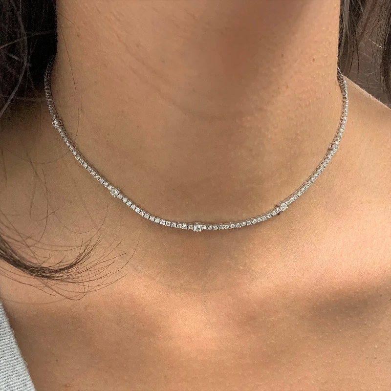 Oval gem necklaces-Joelle Diamond Choker Tennis Necklace 3.60 ct TDW 14K White Gold 14.5" inches