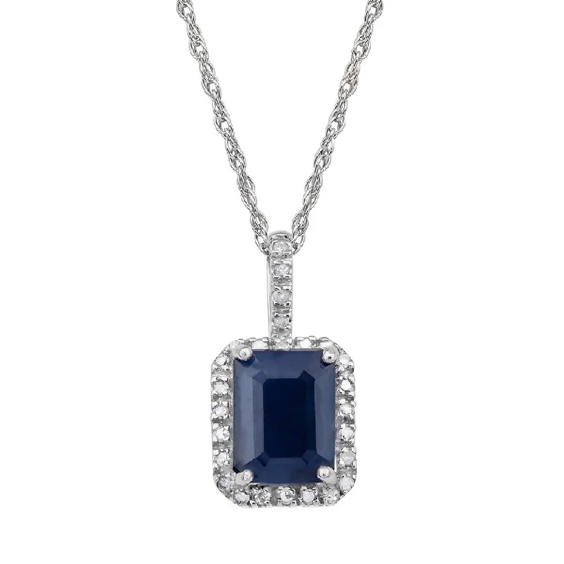 Wave pattern necklaces-Viducci 10k White Gold Genuine Sapphire and Diamond Halo Necklace