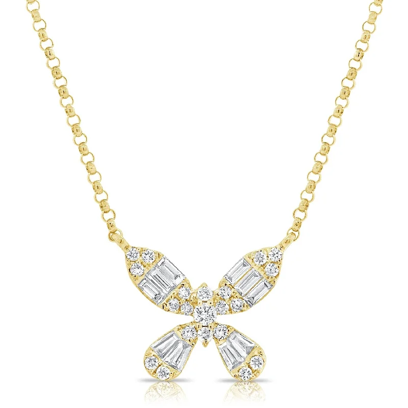 Multi-layer necklaces-Joelle Diamond Baguette Butterfly Necklace 14K Gold