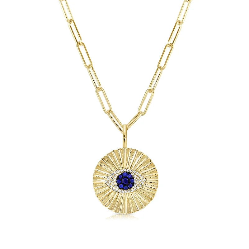 Cotton braid necklaces-Joelle Evil Eye Sapphire & Diamond Necklace 14K yellow Gold Link Chain 18-inch