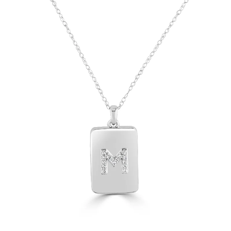 Flat knot necklaces-Joelle Diamond Initial Letter M Dog Tag 14K Gold Necklace 1/25 TDW