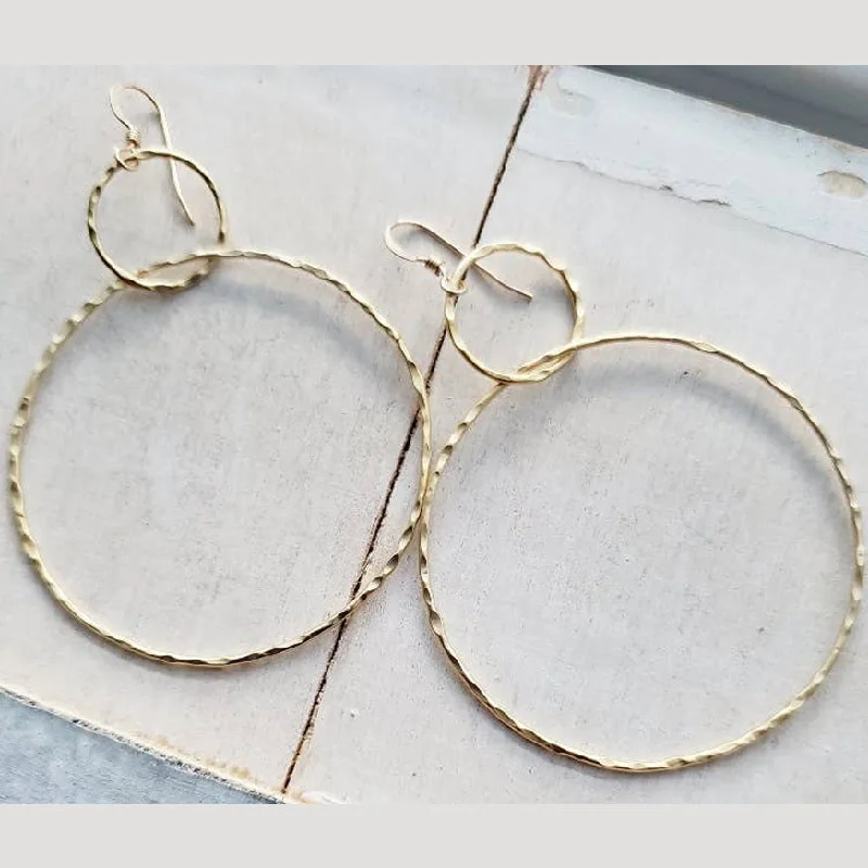 Silk cord earrings-Gold Large Hammered Circle Earrings